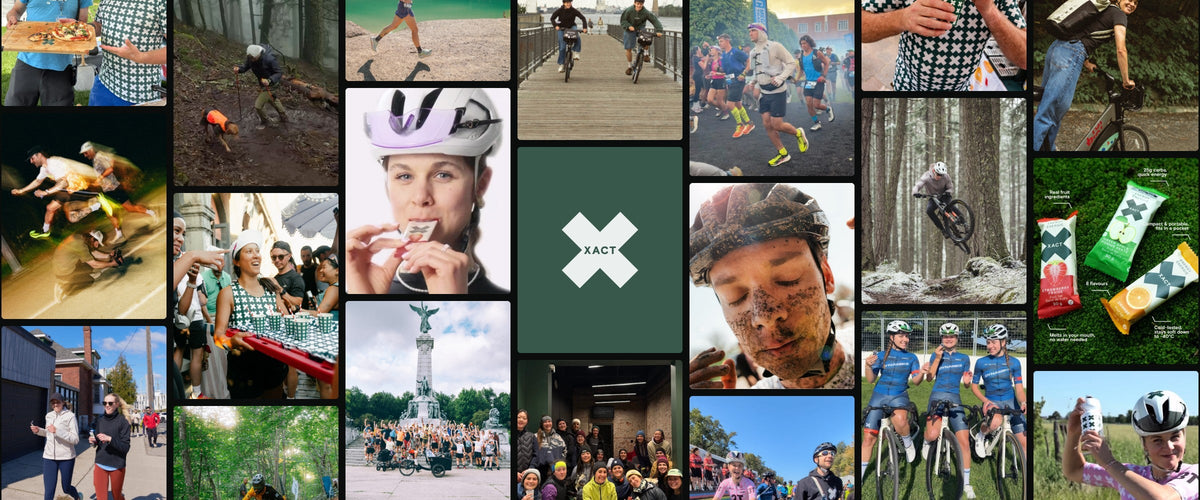 Collage of photos posted on XACT Nutrition's Instagram: athletes, ambassadors, events and our products