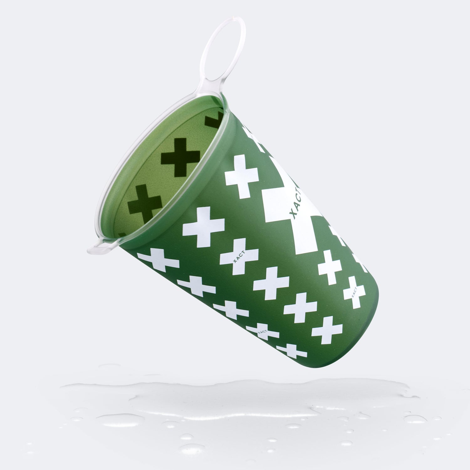 XACT Nutrition reusable racing soft cup Green cup with white cross patterns