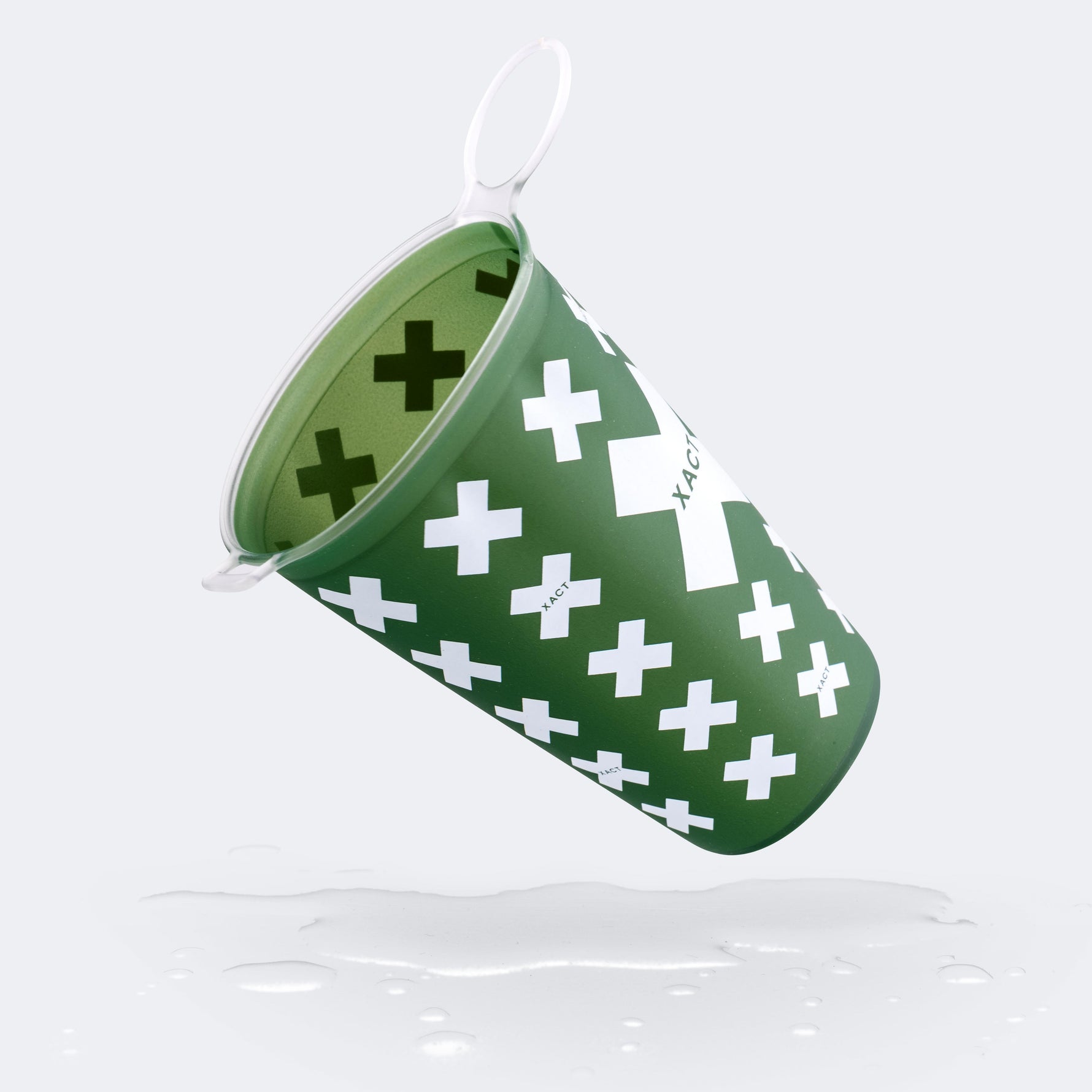 XACT Nutrition reusable racing soft cup Green cup with white cross patterns